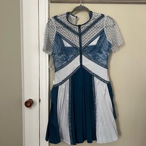 Self Portrait blue lace short sleeve dress
